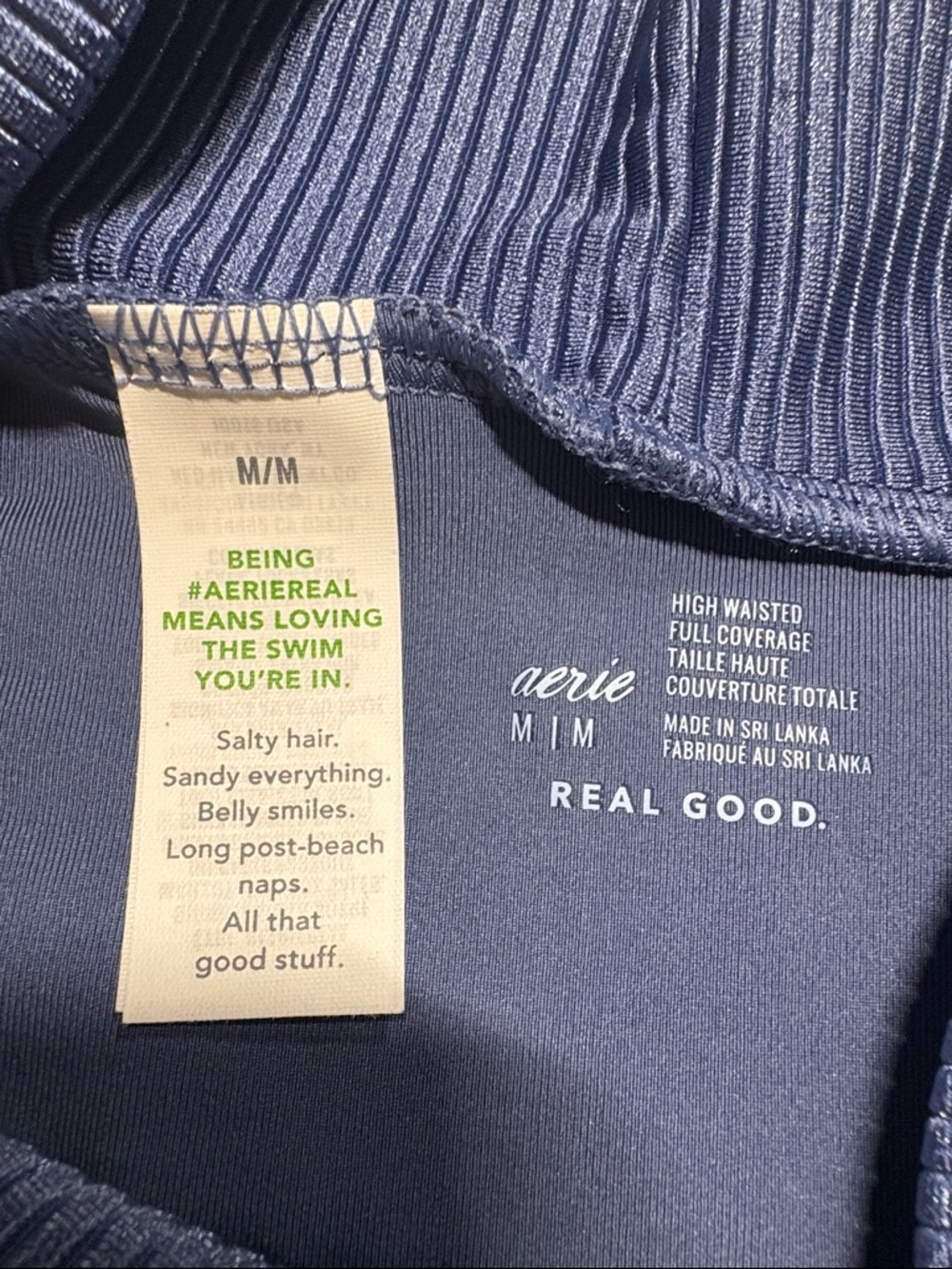 aerie Blue Ribbed High-Waist Bikini Set top XS bottom M - Picture 5 of 6